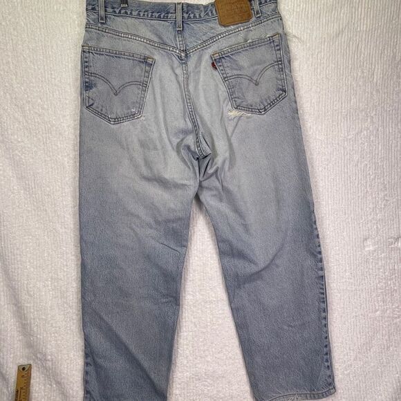 Levi’s Blue Faded Wash Denim Distressed Relaxed Straight Leg Jeans Size 36x30 ma - Picture 10 of 12